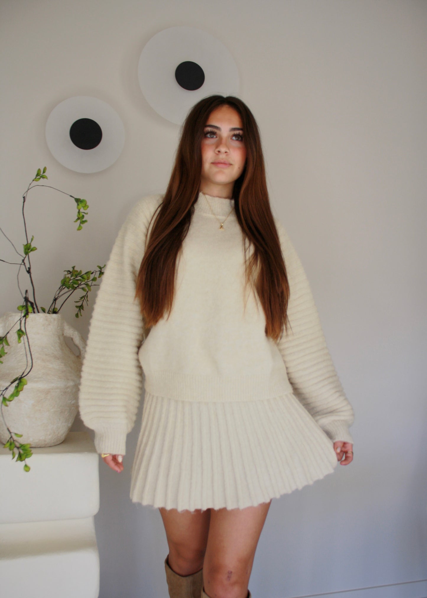 Gilmore Pleated Soft Knit Skirt - Light Brown