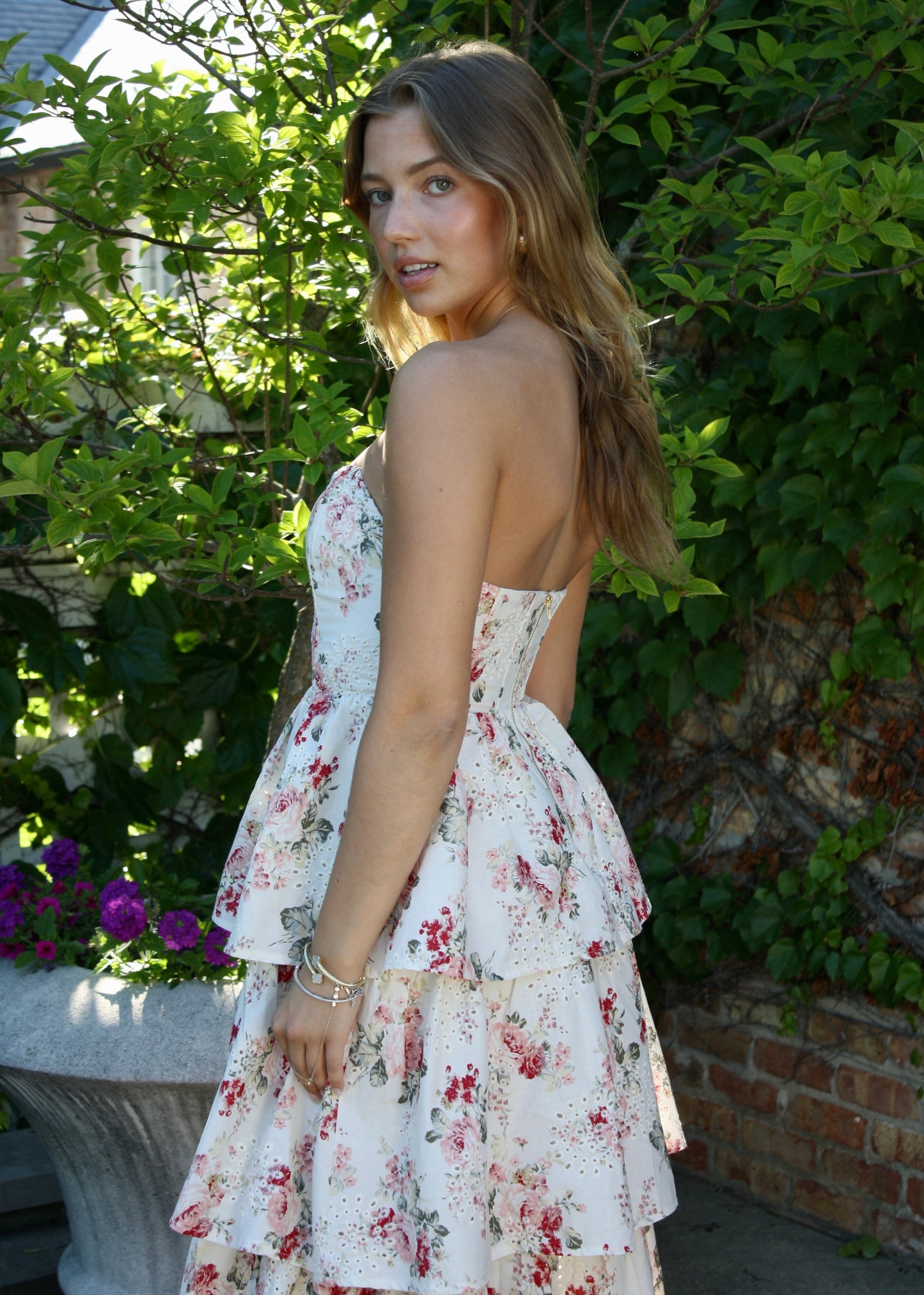 Mama Mia Pink Corset Flower Dress - Tiered