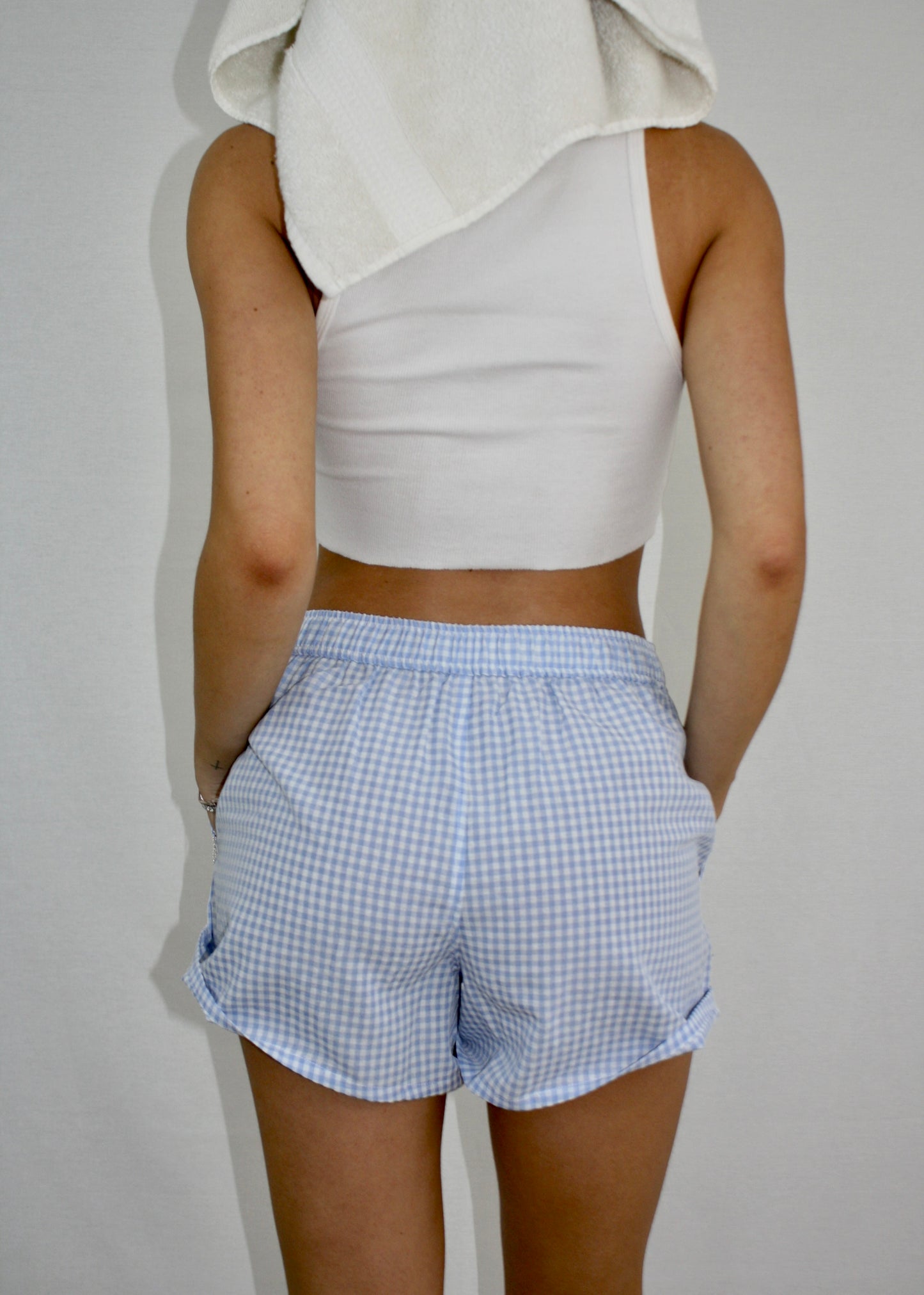Gingham Boyfriend Boxer Short - Blue - Oversized Fit