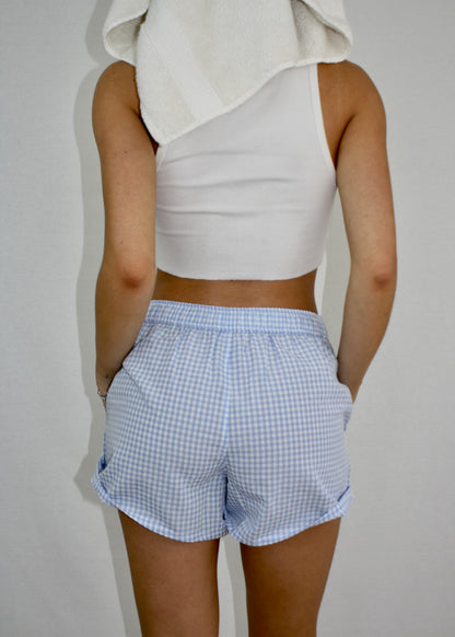 Gingham Boyfriend Boxer Short - Blue - Oversized Fit