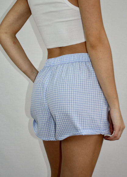 Gingham Boyfriend Boxer Short - Blue - Oversized Fit