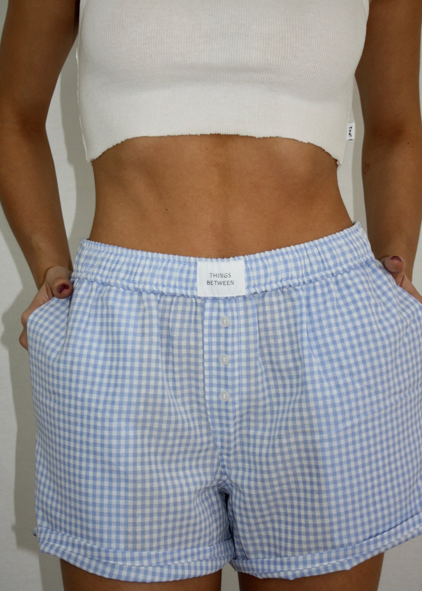 Gingham Boyfriend Boxer Short - Blue - Oversized Fit