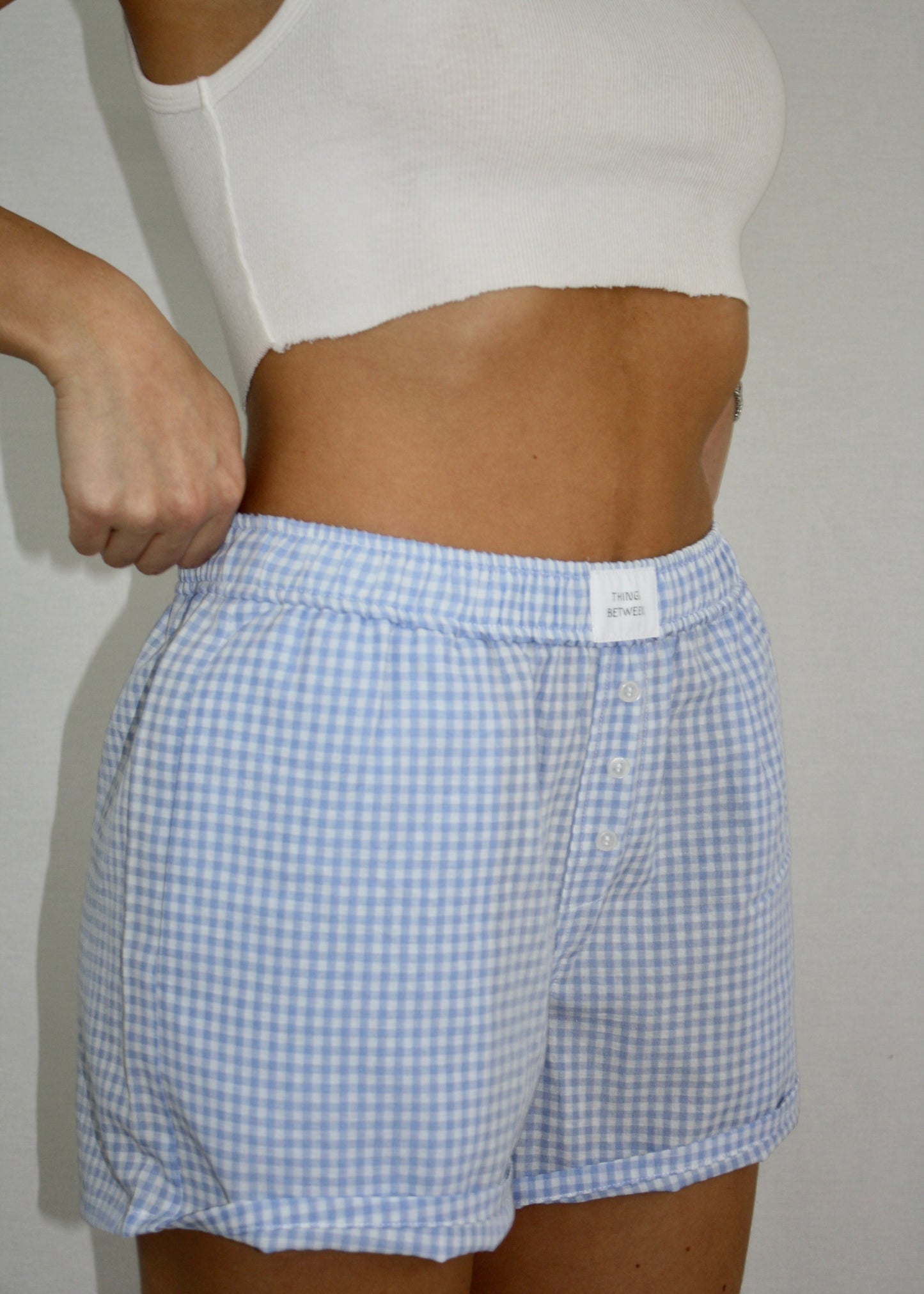 Gingham Boyfriend Boxer Short - Blue - Oversized Fit