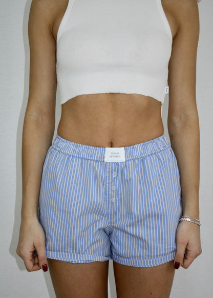 Pinstripe Daylight Boxer Short - Blue - Oversized Boyfriend Fit