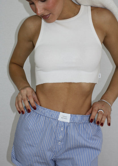 Pinstripe Daylight Boxer Short - Blue - Oversized Boyfriend Fit