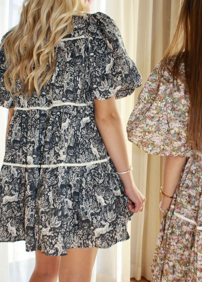 Spring Meadow Babydoll Dress - Navy Blue