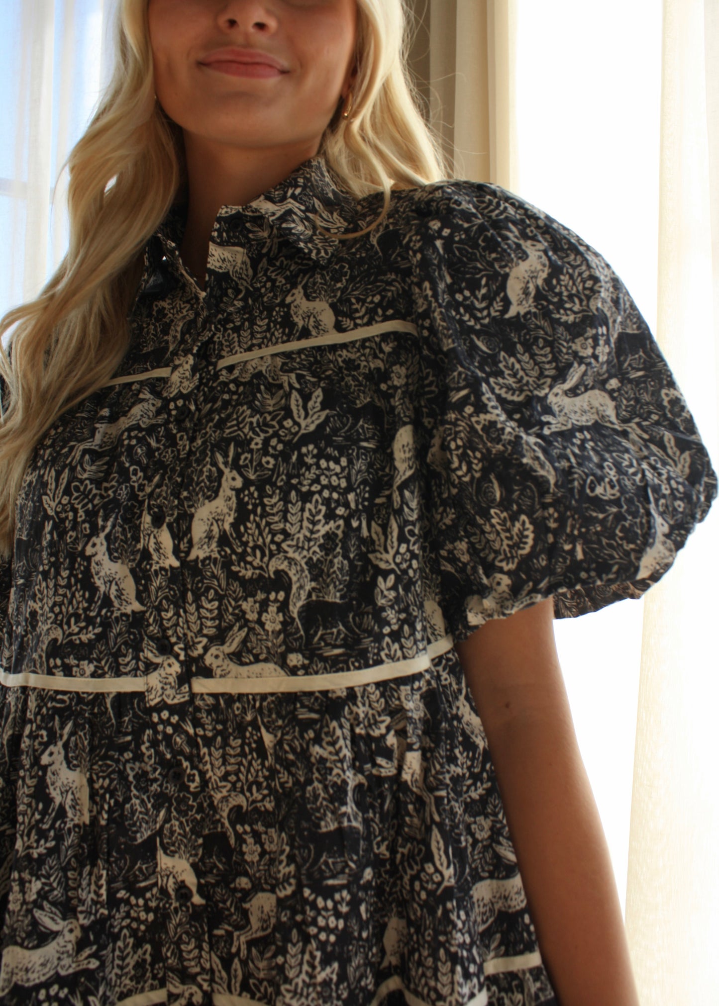 Spring Meadow Babydoll Dress - Navy Blue