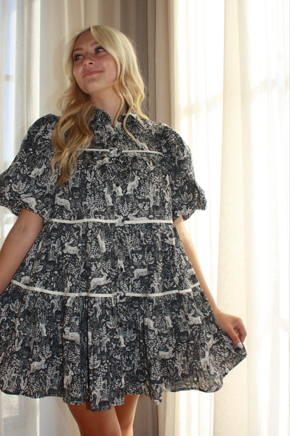 Spring Meadow Babydoll Dress - Navy Blue