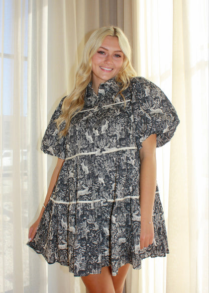 Spring Meadow Babydoll Dress - Navy Blue