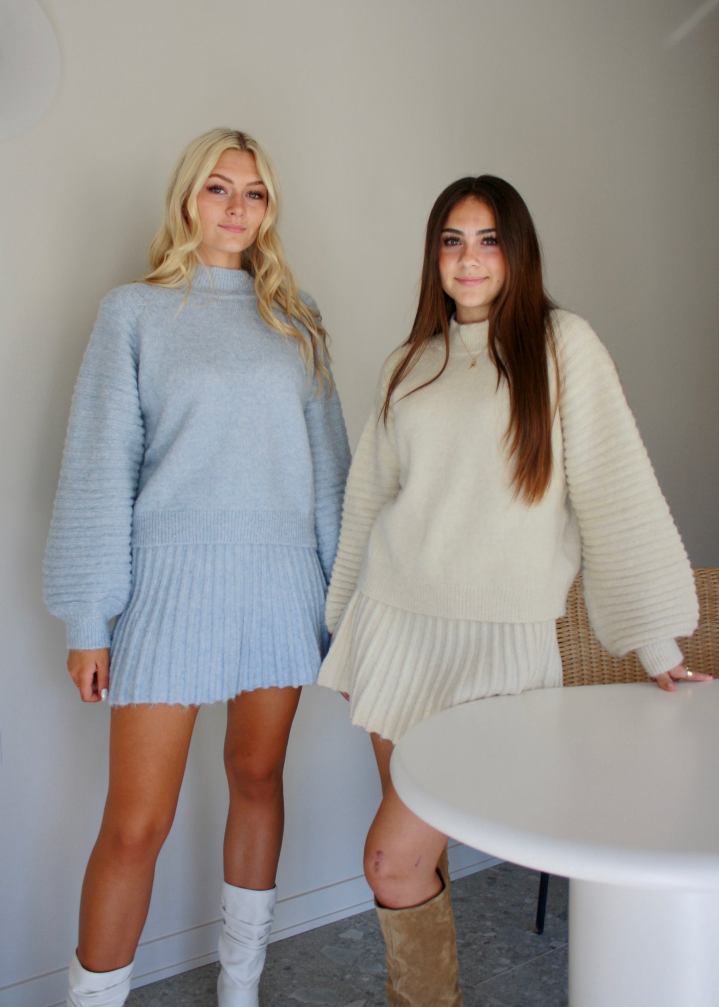 Gilmore Soft Knit Pleated Skirt - Baby Blue