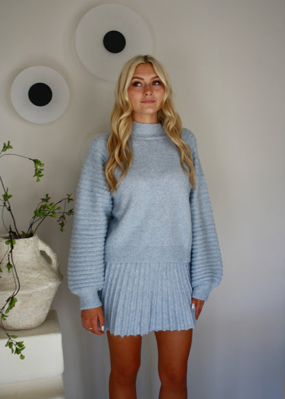 Gilmore Soft Knit Pleated Skirt - Baby Blue
