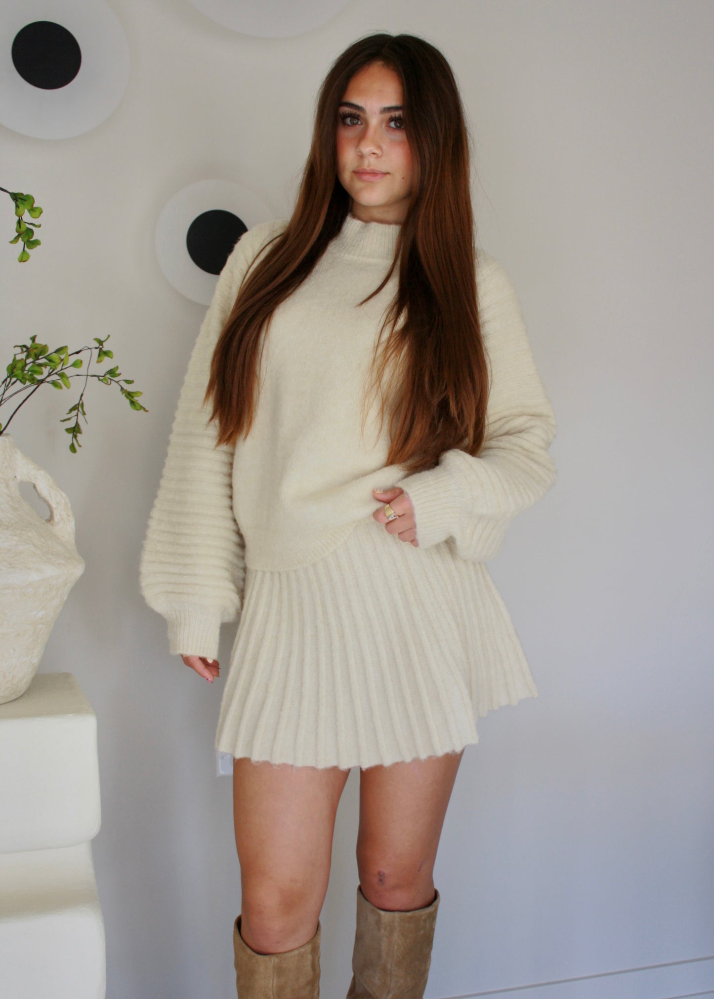 Gilmore Pleated Soft Knit Skirt - Cream