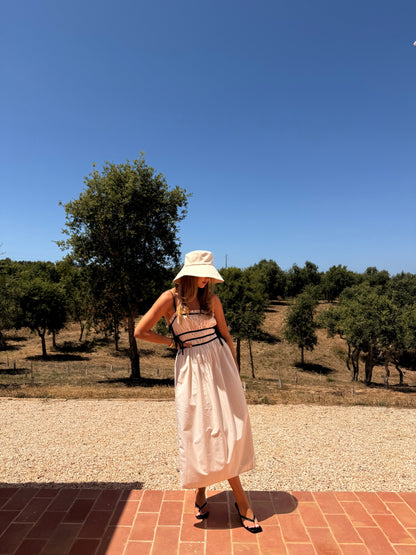 Bonjour Beige & Black Midi Dress - Beige