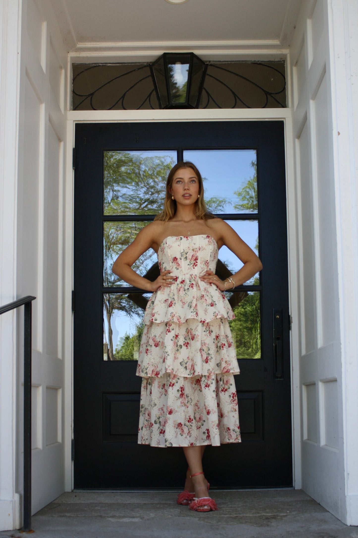 Mama Mia Pink Corset Flower Dress - Tiered