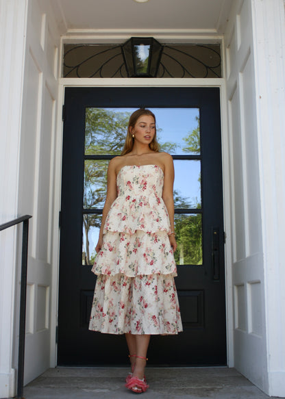 Mama Mia Pink Corset Flower Dress - Tiered