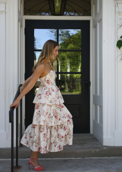 Mama Mia Pink Corset Flower Dress - Tiered