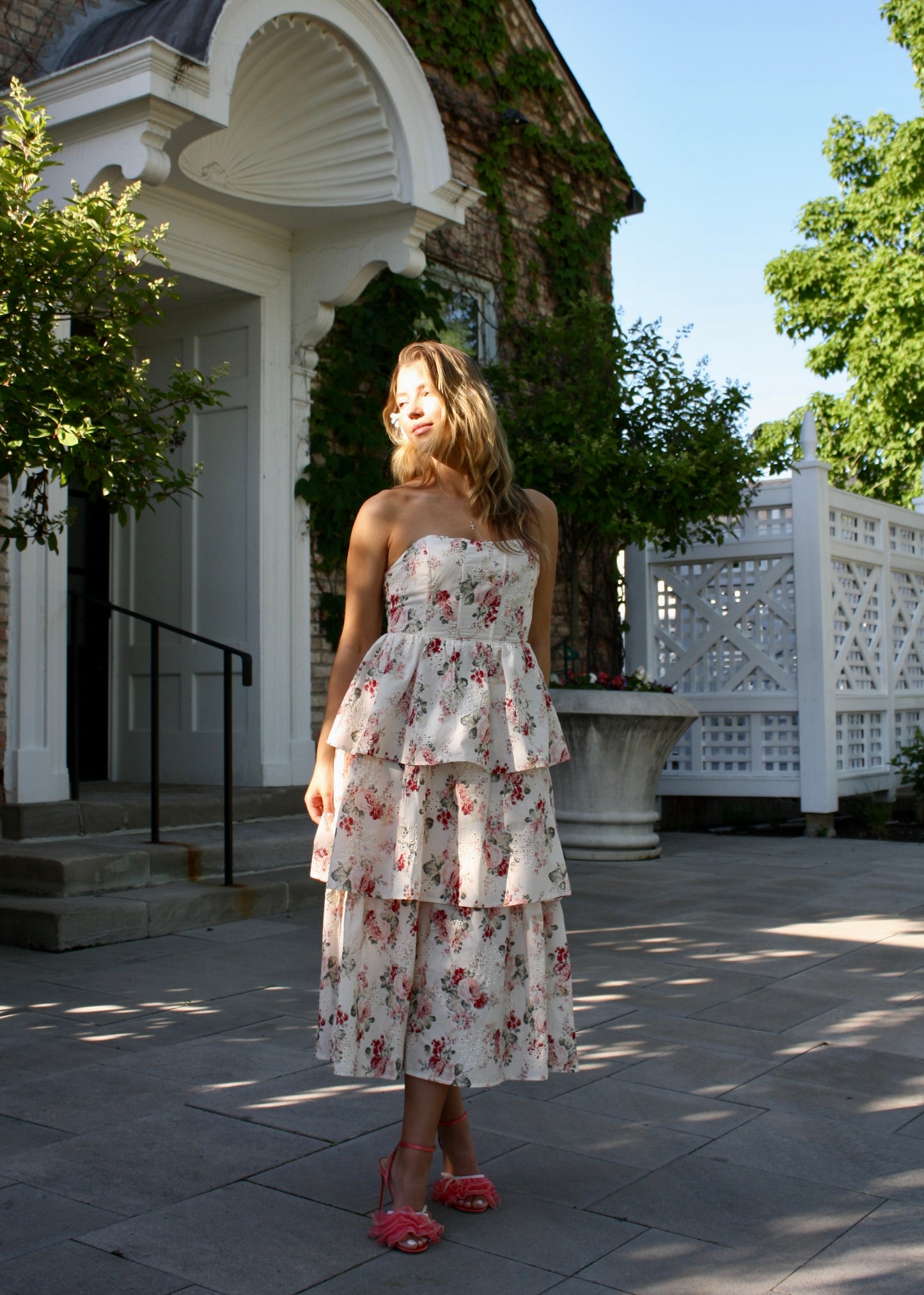 Mama Mia Pink Corset Flower Dress - Tiered