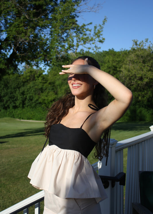 Country Club Flared Top - Cream and Black
