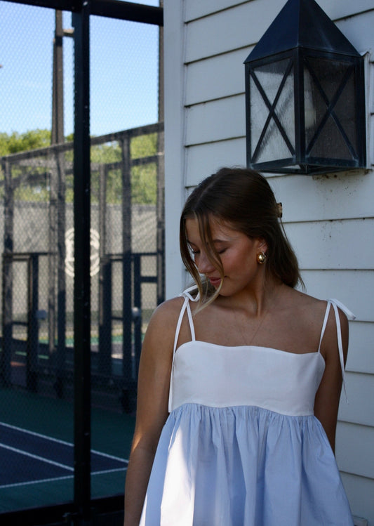 Country Club Flared Top - Baby Blue and White