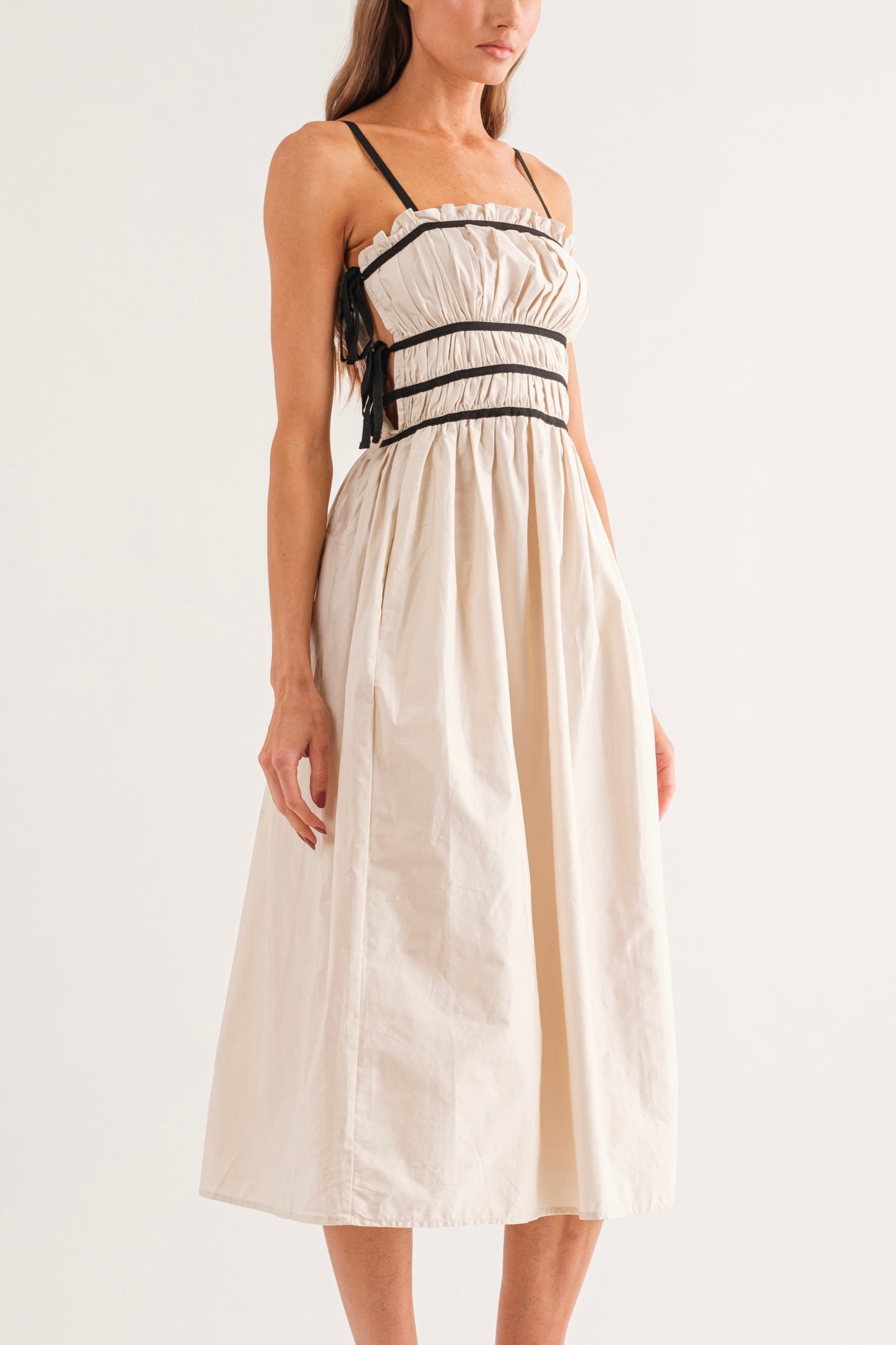 Bonjour Beige & Black Midi Dress - Beige