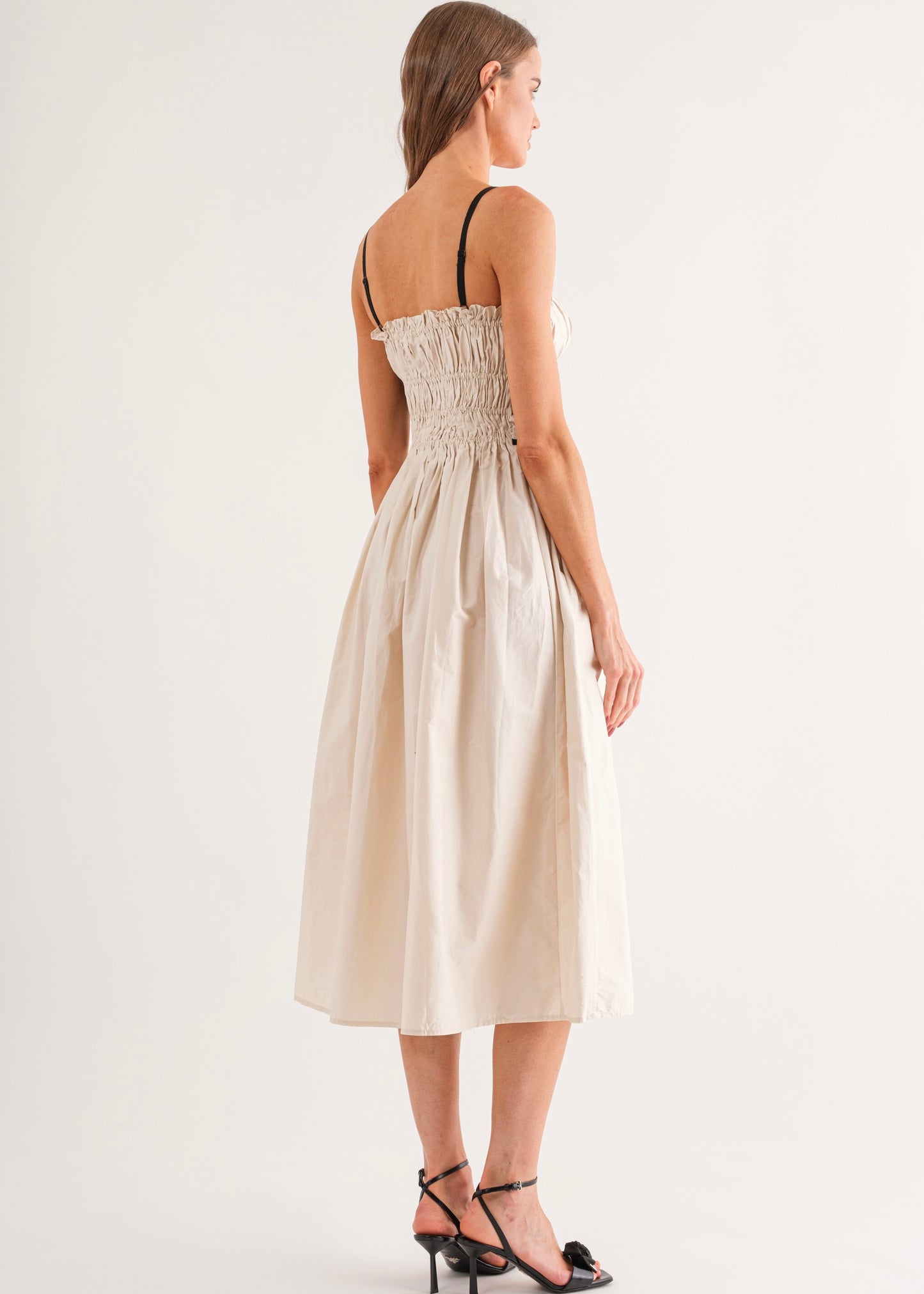 Bonjour Beige & Black Midi Dress - Beige