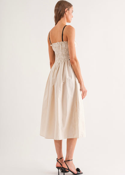 Bonjour Beige & Black Midi Dress - Beige
