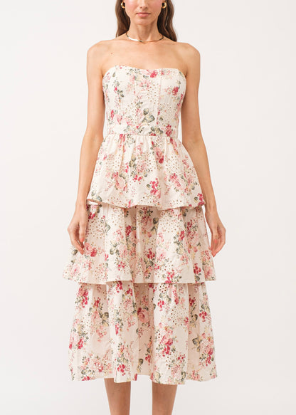 Mama Mia Pink Corset Flower Dress - Tiered