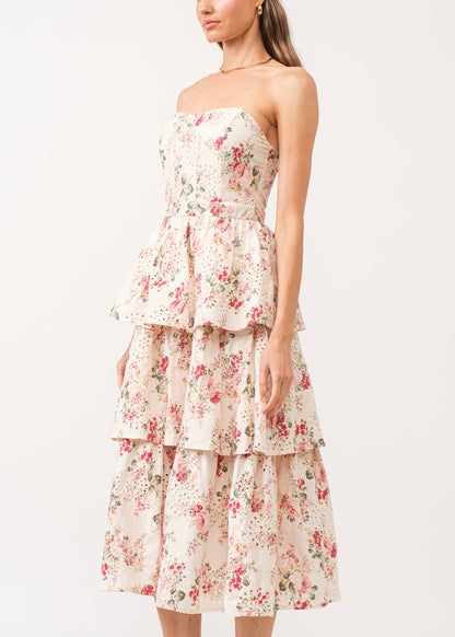 Mama Mia Pink Corset Flower Dress - Tiered