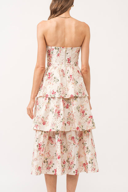 Mama Mia Pink Corset Flower Dress - Tiered