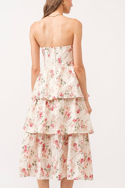 Mama Mia Pink Corset Flower Dress - Tiered