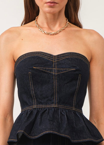 Midnight Denim Duo Strapless Top - Deep Blue