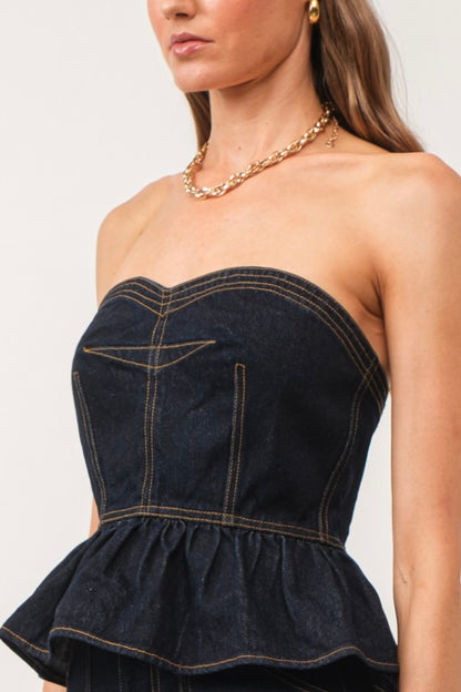 Midnight Denim Duo Strapless Top - Deep Blue