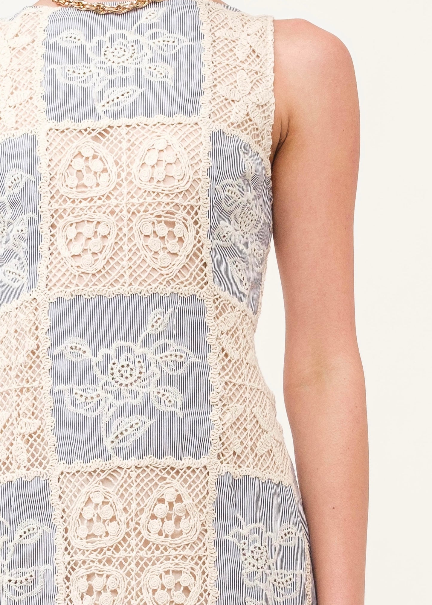 Seaside Crochet Stripe Dress - Navy Blue Stripe