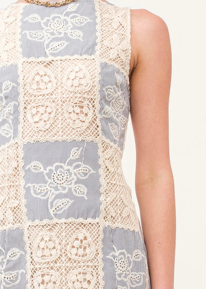 Seaside Crochet Stripe Dress - Navy Blue Stripe