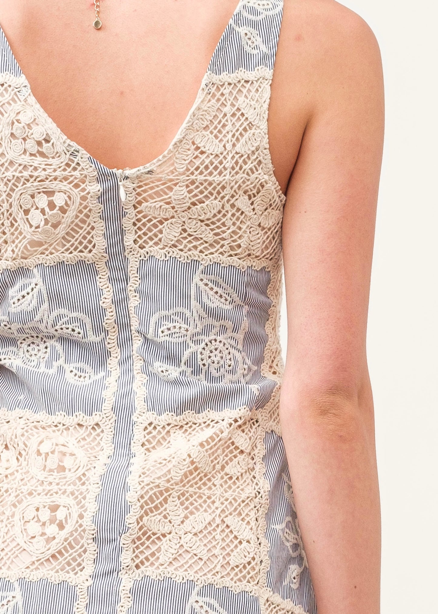 Seaside Crochet Stripe Dress - Navy Blue Stripe