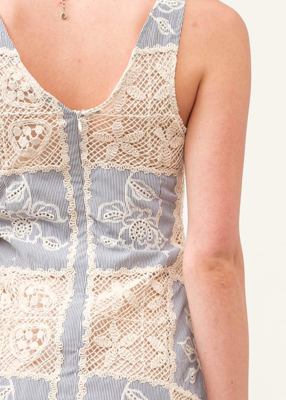 Seaside Crochet Stripe Dress - Navy Blue Stripe