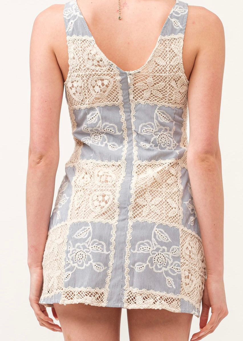 Seaside Crochet Stripe Dress - Navy Blue Stripe
