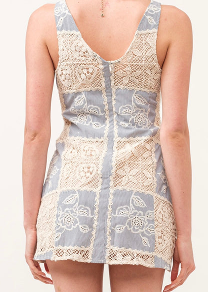 Seaside Crochet Stripe Dress - Navy Blue Stripe