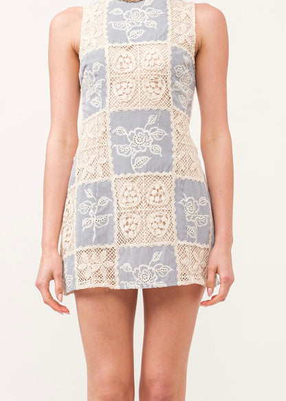 Seaside Crochet Stripe Dress - Navy Blue Stripe