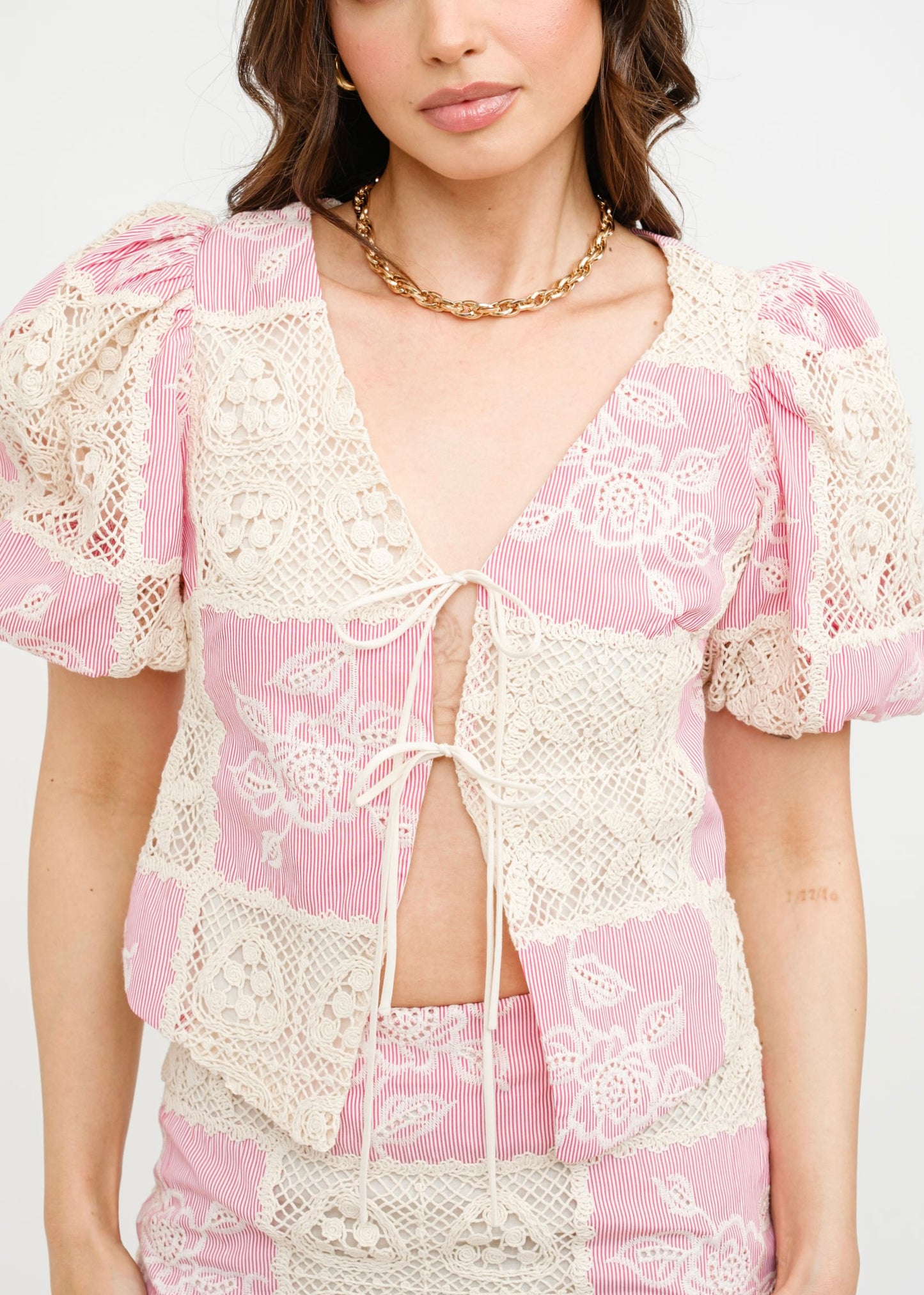 Scarlett Blossom Crochet Tie Top - Rosy Red