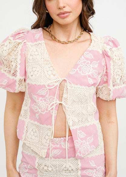 Scarlett Blossom Crochet Tie Top - Rosy Red