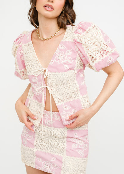 Scarlett Blossom Crochet Tie Top - Rosy Red