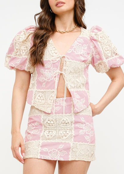 Scarlett Blossom Crochet Skirt - Rosy Red