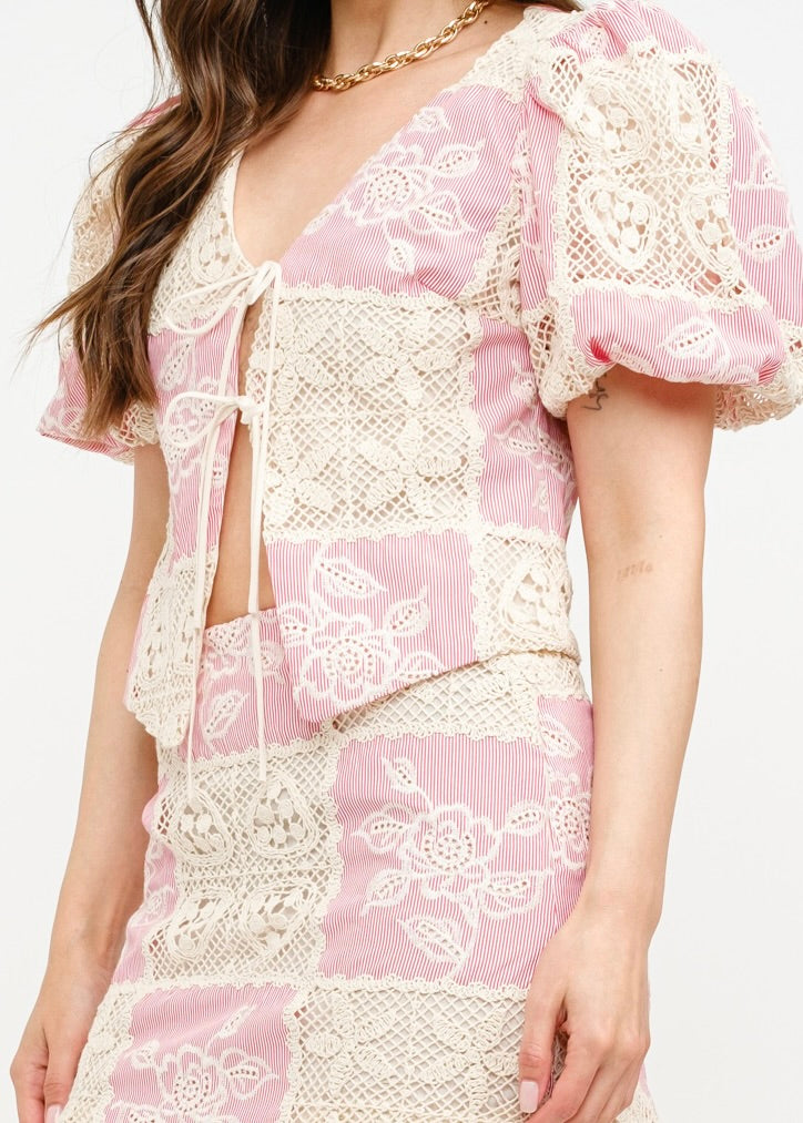 Scarlett Blossom Crochet Tie Top - Rosy Red