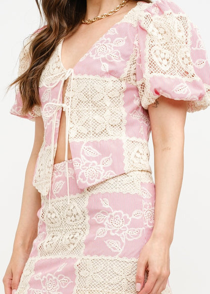 Scarlett Blossom Crochet Tie Top - Rosy Red