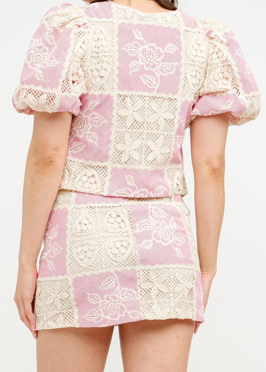 Scarlett Blossom Crochet Skirt - Rosy Red