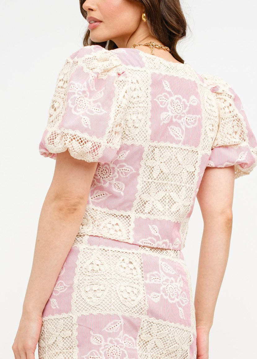 Scarlett Blossom Crochet Tie Top - Rosy Red