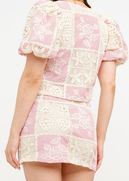 Scarlett Blossom Crochet Skirt - Rosy Red
